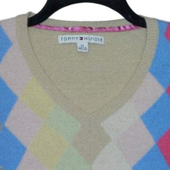2 for/ $40 Tommy Hilfiger Cream & Multi-Colored Wool Blend Argyle Sweater Size M - Picture 4 of 9